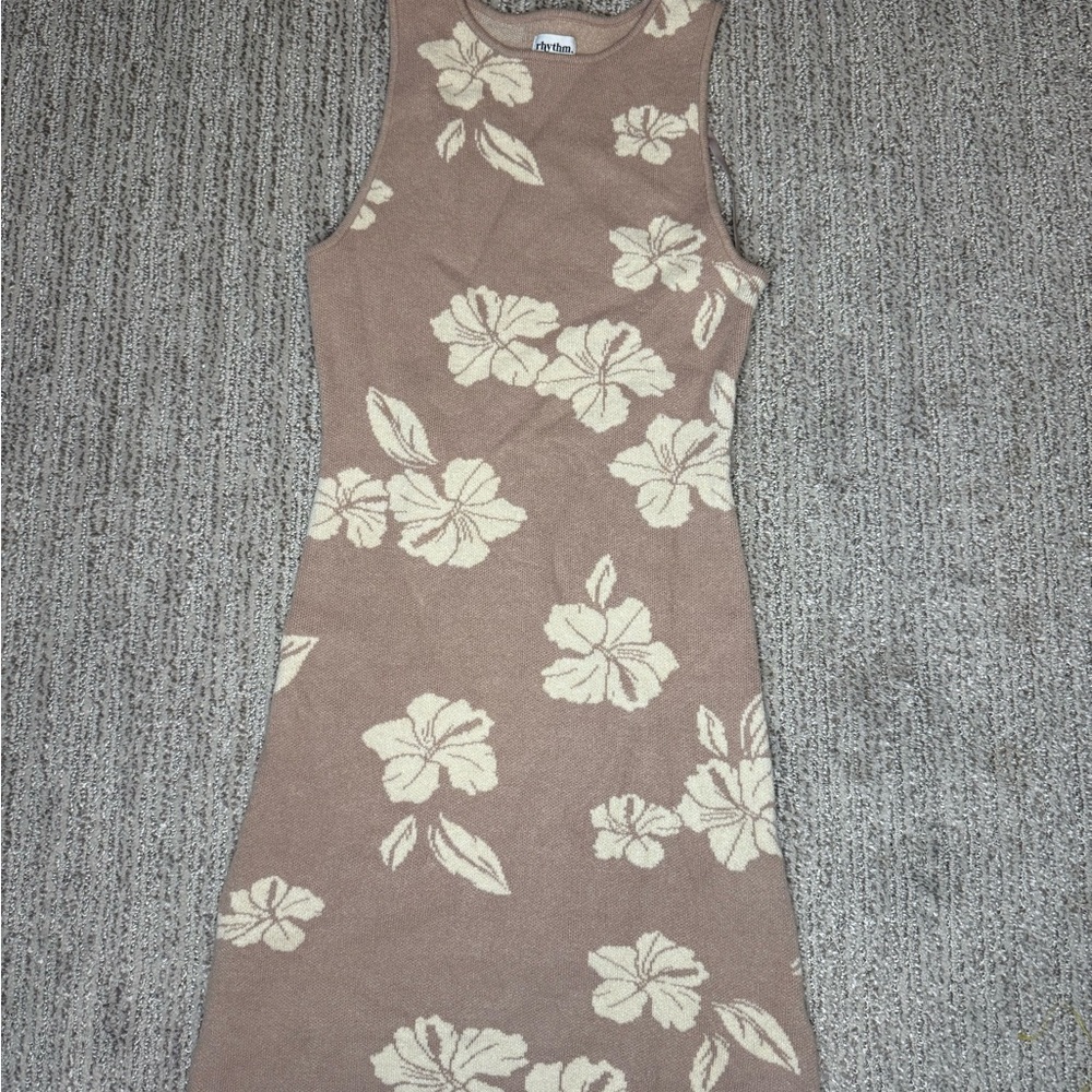 Rhythm Tan Floral Midi Dress